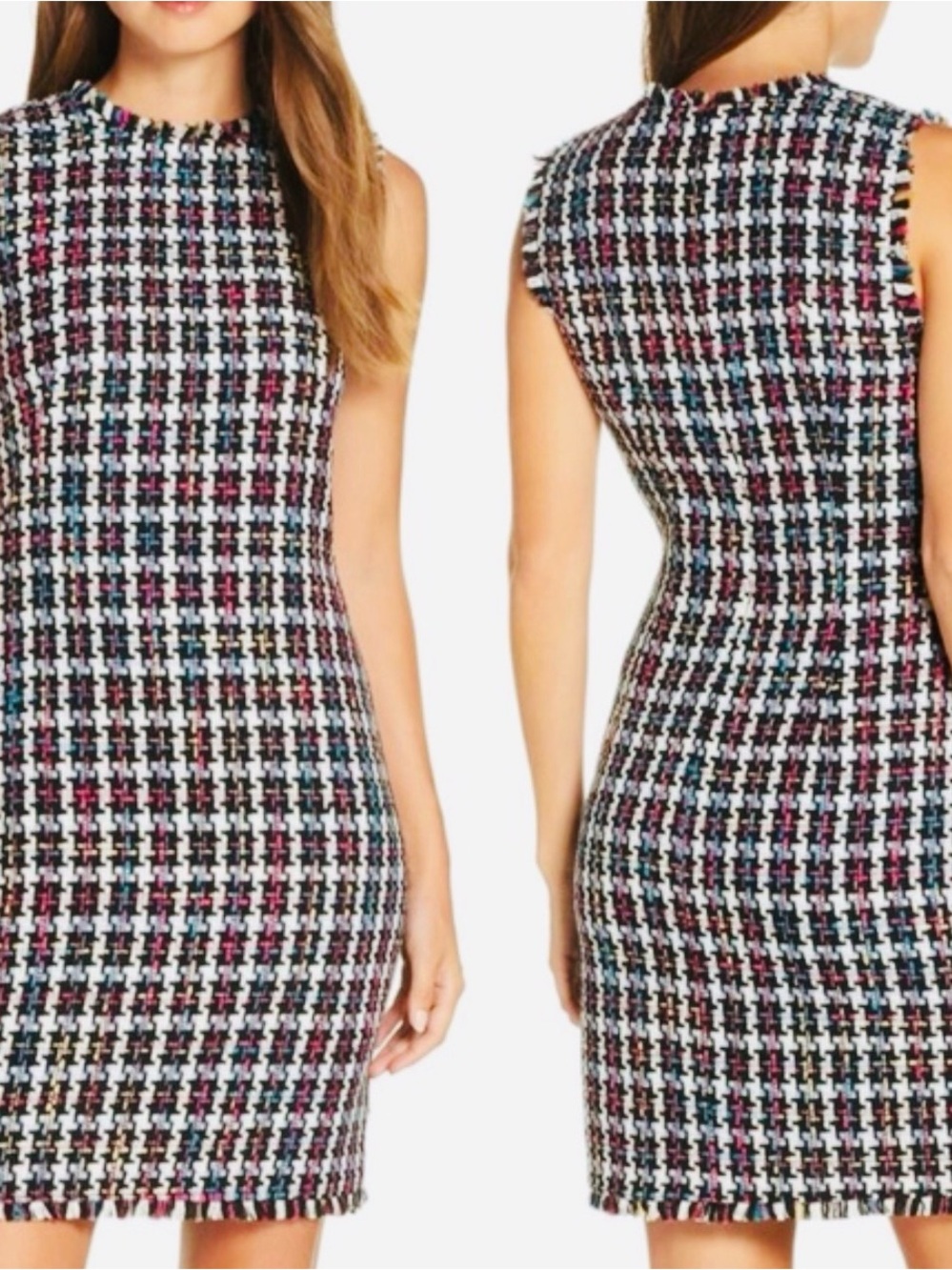 Charles Henry Multicolor Houndstooth Sleeveless Mini Dress